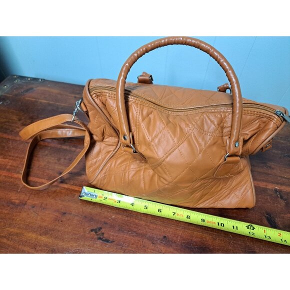 Women's Quilt Pattern Soft Faux Leather Tan Tote Shoulder Bag Handbag Purse - Picture 3 of 8